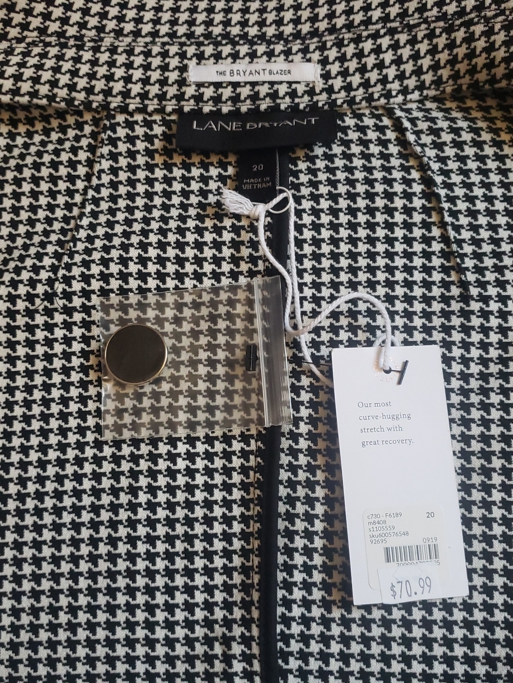 Lane Bryant , Sexy Stretch, Houndstooth Black White Blazer, Size 20 - Picture 11 of 13